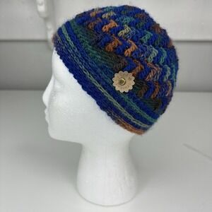 Created by Cyd Handmade‎ Crochet Beanie Hat Blue Green Brown Boho Knit Cap